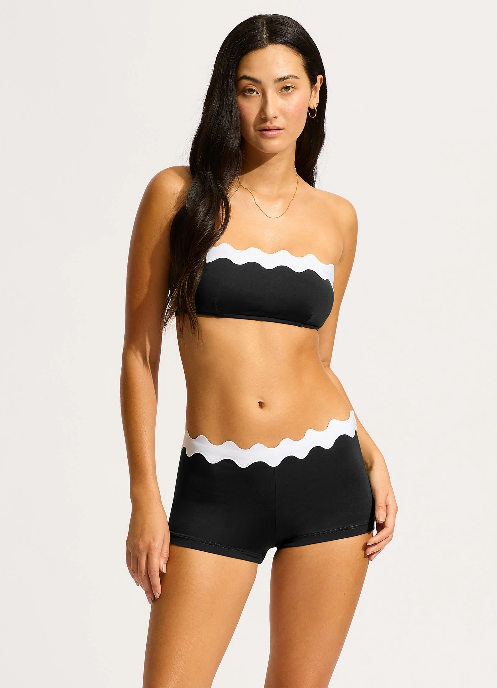 Gia Ric Rac Boyleg Bikini Bottom - Black two-piece bikinis for women, trendy bikinis for beachwear