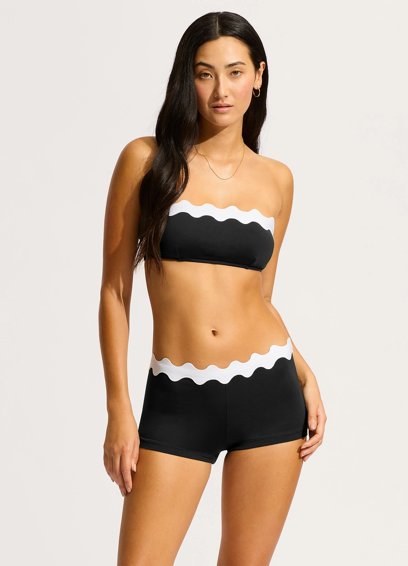 Gia Ric Rac Boyleg Bikini Bottom - Black modern womens swimwear, one piece swimsuits women