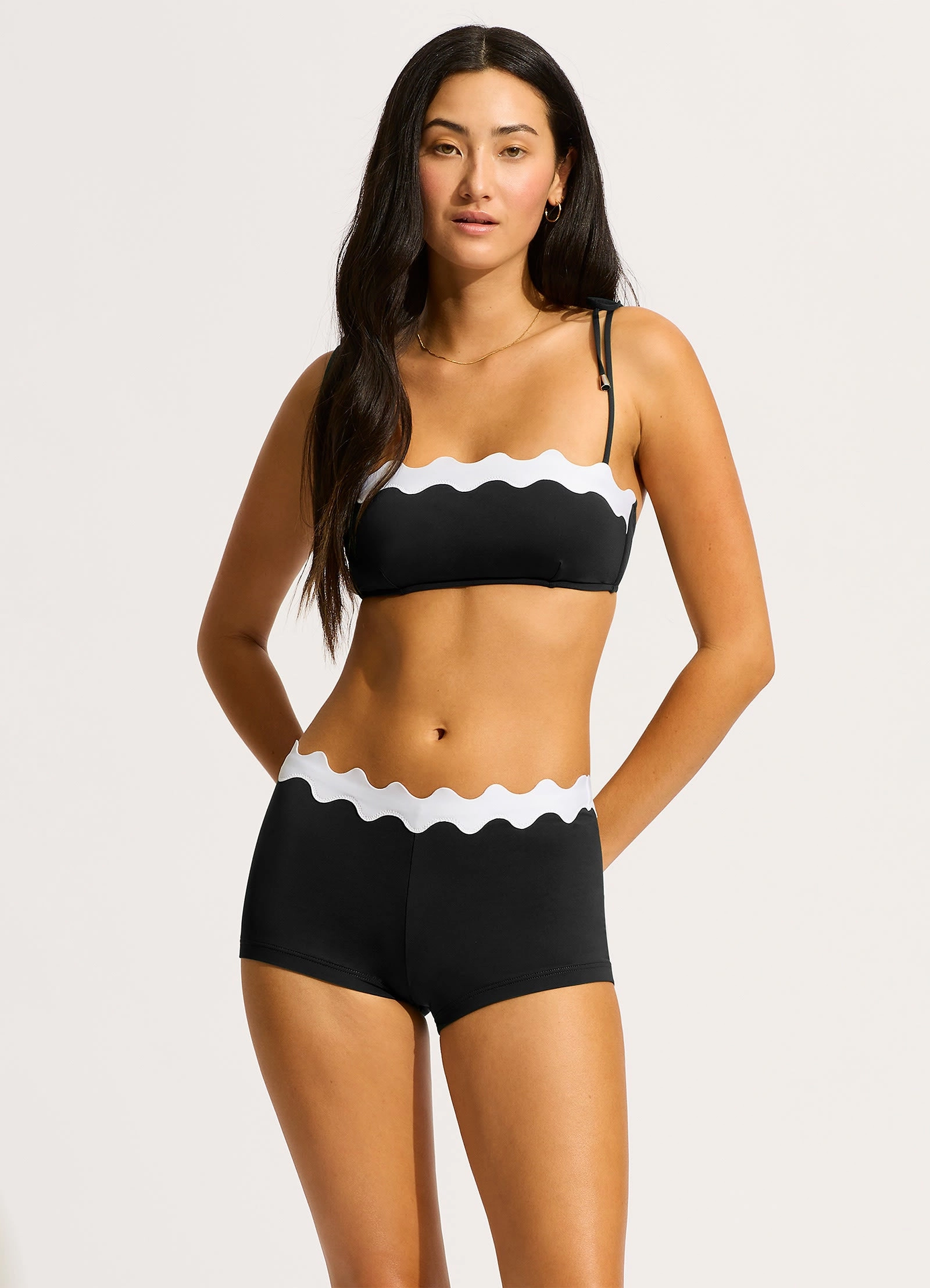 Gia Ric Rac Bustier Bandeau Bikini Top - Black two-piece bikinis for women, trendy bikinis for beachwear