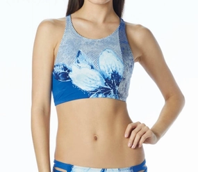 Gilded Garden High Neck Bikini Top In Blue stylish teen girl swimsuits, teen girls swimwear sets