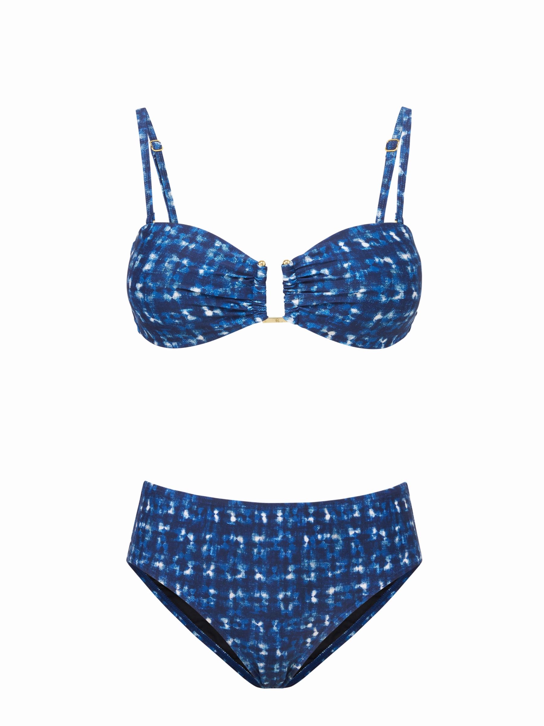 Gina Top   Classic Midrise Bottom in Denim Noir bikini bottom with tie sides, swim top for sunbathing