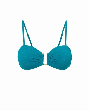 Gina Top In Jungle Green Metallic Pique strapless swimwear tops, lightweight swim tops