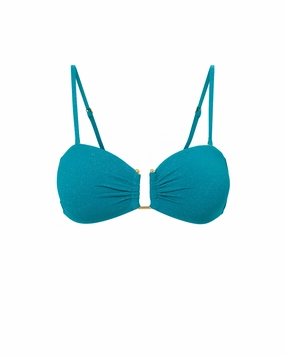 Gina Top In Jungle Green Metallic Pique fashionable beach swimwear, modern womens bikinis