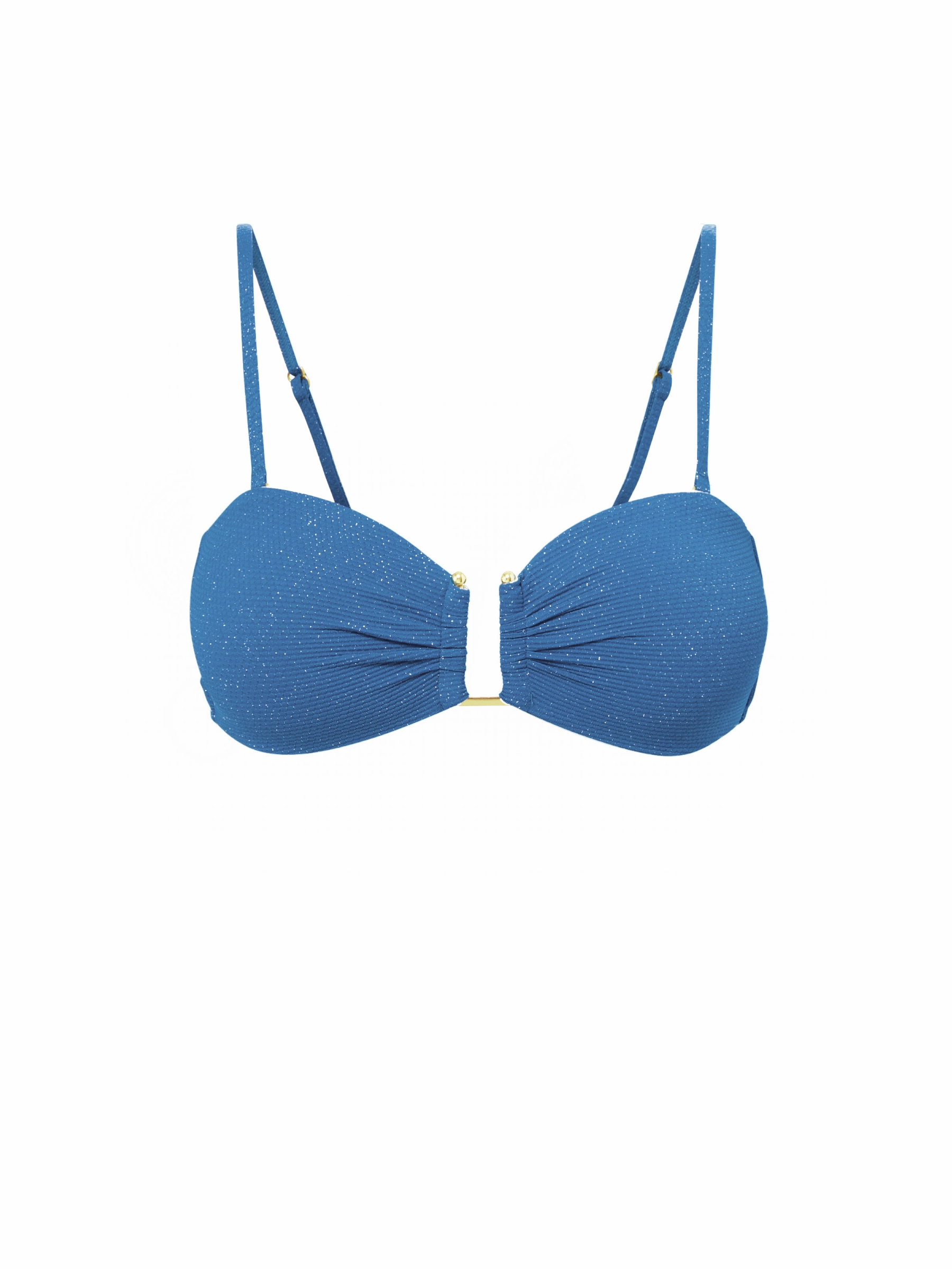Gina Top In Steel Blue Metallic Pique fashionable beach swimwear, modern womens bikinis