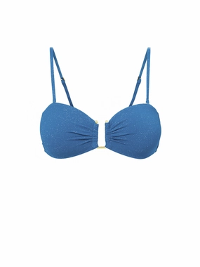 Gina Top In Steel Blue Metallic Pique fashionable beach swimwear, modern womens bikinis