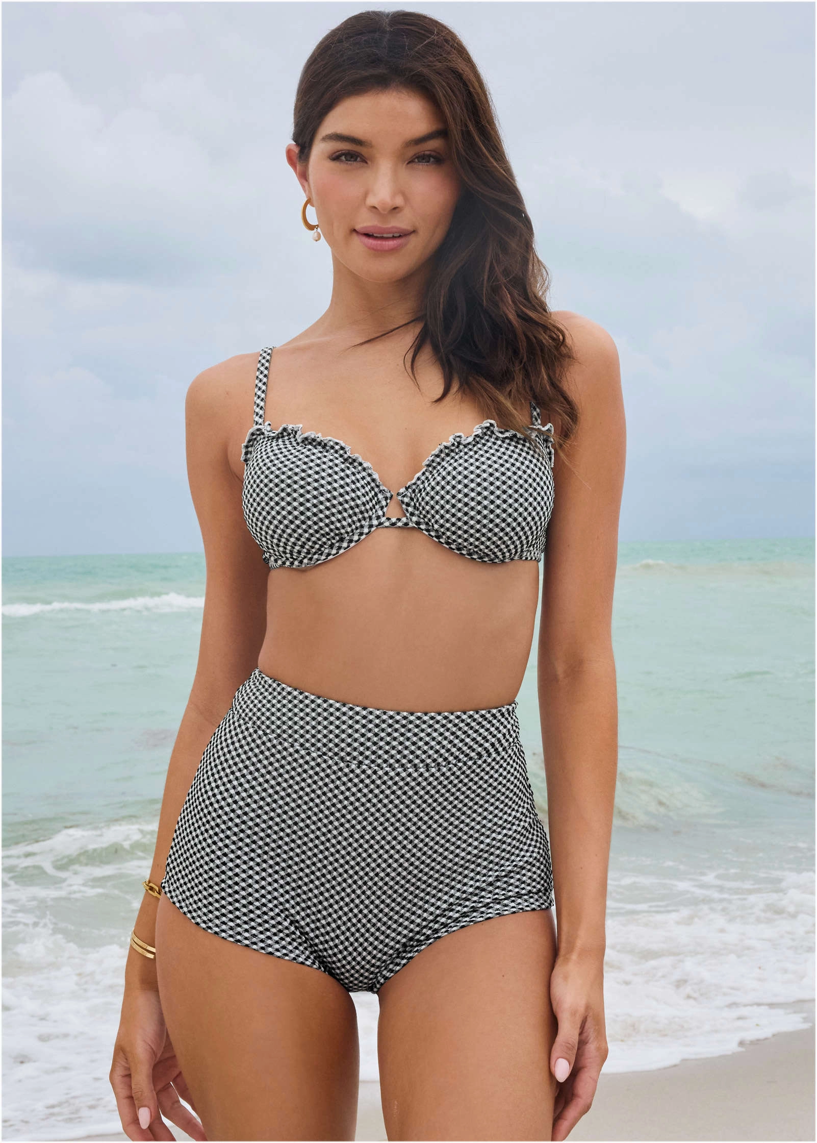 Gingham Retro Swim Short - Black & White