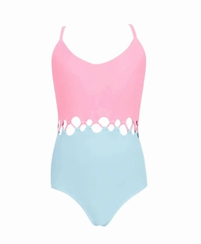 Girl's Cammy Loop One Piece In Pink & Blue stylish teen girl swimsuits, teen girls swimwear sets