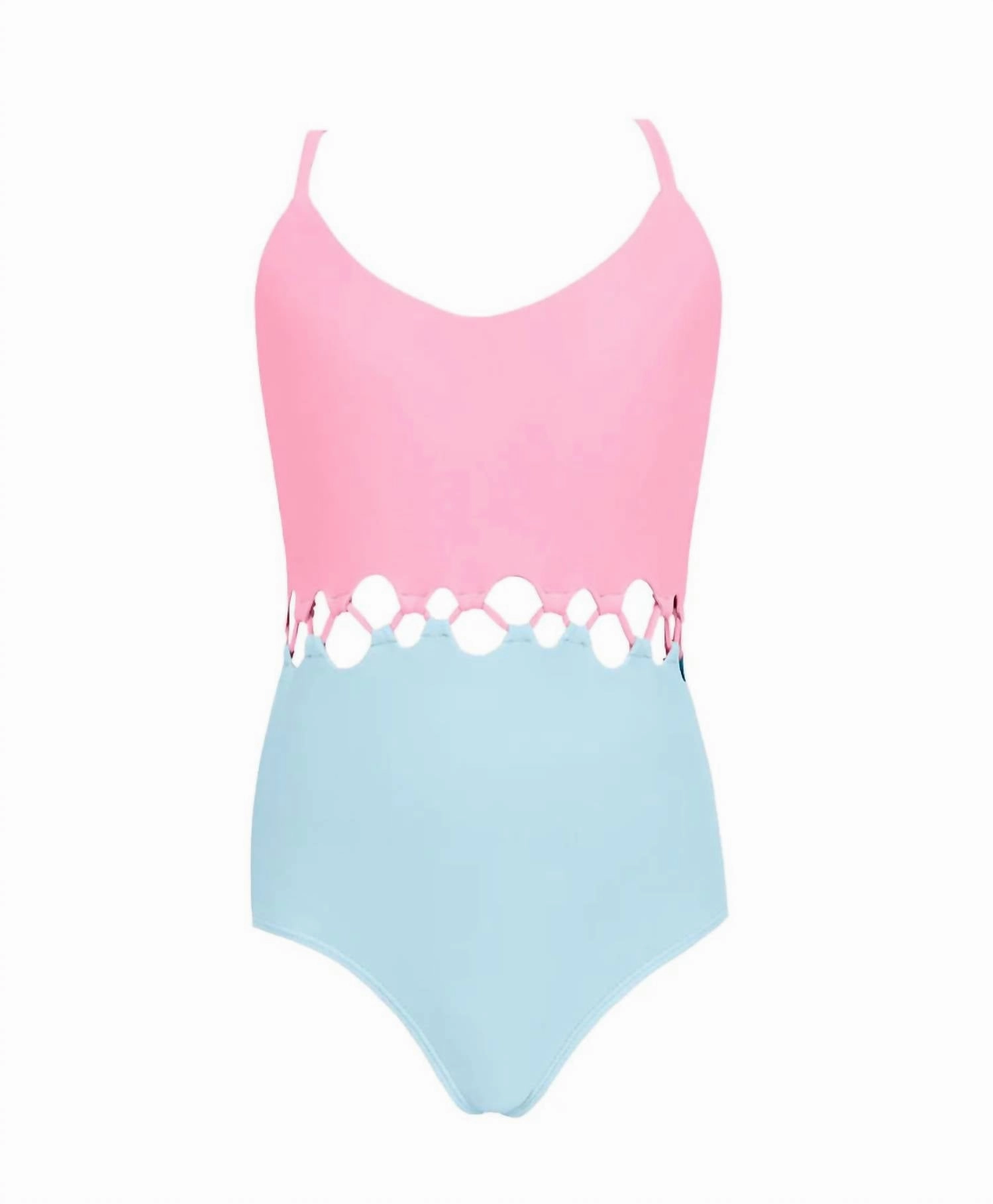 Girl's Cammy Loop One Piece In Pink & Blue stylish teen girl swimsuits, teen girls swimwear sets