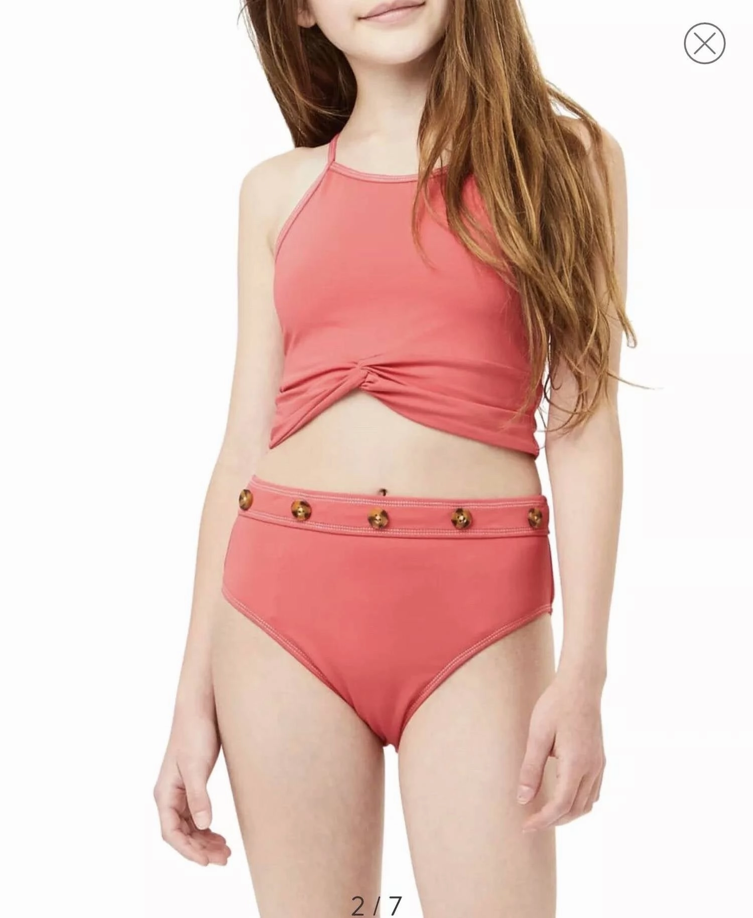 Girl's High Waisted Tankini In Coral stylish teen girl swimsuits, teen girls swimwear sets