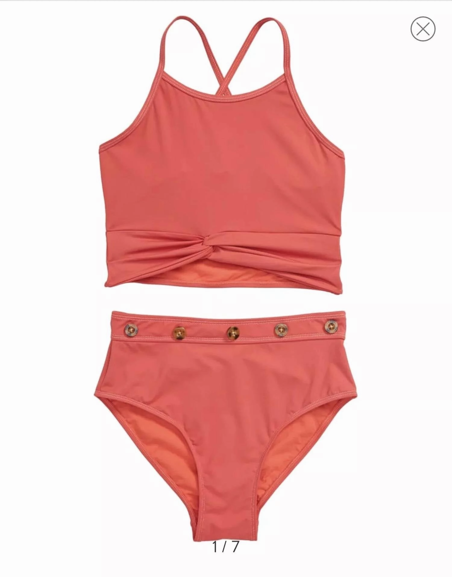 Girl's High Waisted Tankini In Coral