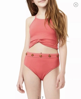 Girl's High Waisted Tankini In Coral stylish teen girl swimsuits, teen girls swimwear sets
