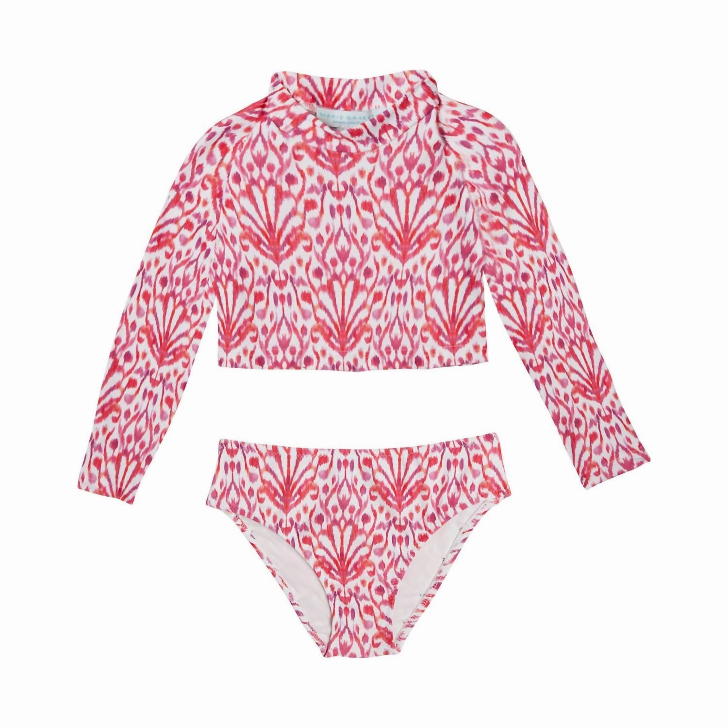 Girl's Ikat Crop Top Swim Set In Pink stylish teen girl swimsuits, teen girls swimwear sets