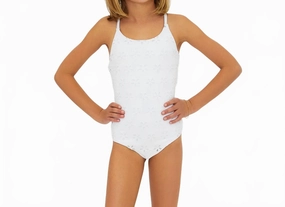 Girl's Little Julia One-Piece Swimsuit In White stylish teen girl swimsuits, teen girls swimwear sets
