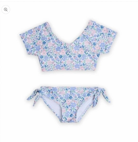 Girl's Lottie Short Sleeve Rashguard In Floral stylish teen girl swimsuits, teen girls swimwear sets