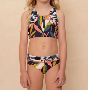 Girl's Lush Leaves Poppy Bikini Set In Green stylish teen girl swimsuits, teen girls swimwear sets