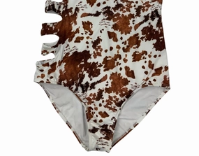 Girl's Moo One Piece Swimsuit In Brown/white stylish teen girl swimsuits, teen girls swimwear sets