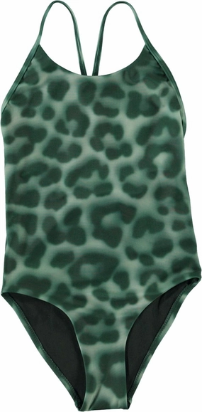 Girl's Nanna Spray Jaguar One-Piece Swimsuit In Green stylish teen girl swimsuits, teen girls swimwear sets