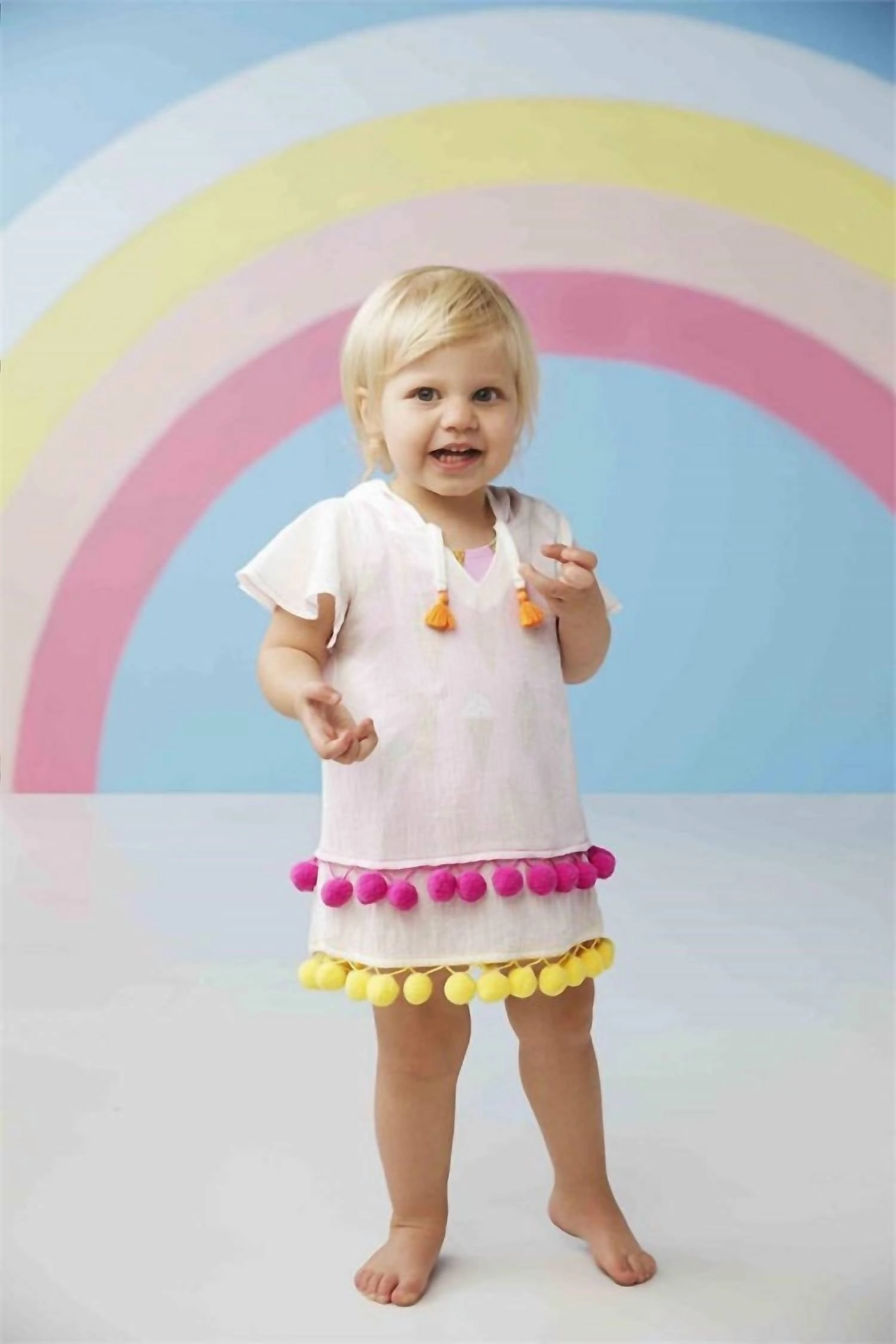 Girl's Pom Pom Cover-Up In White