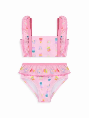 Girl's Popsicle 2-Piece Ruffle Swimsuit In Pink stylish teen girl swimsuits, teen girls swimwear sets