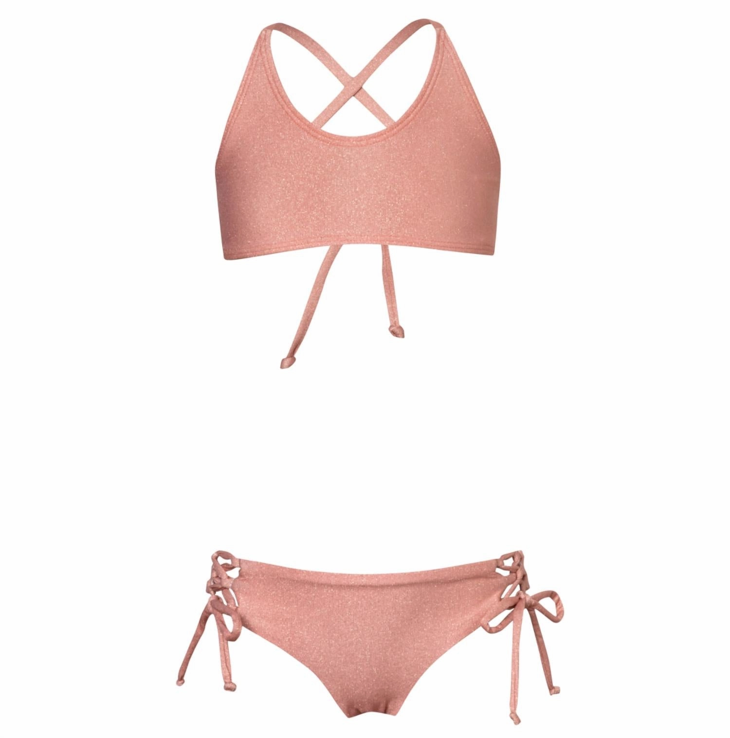 Girl's Stitched Glittered Bikini In Rose stylish teen girl swimsuits, teen girls swimwear sets