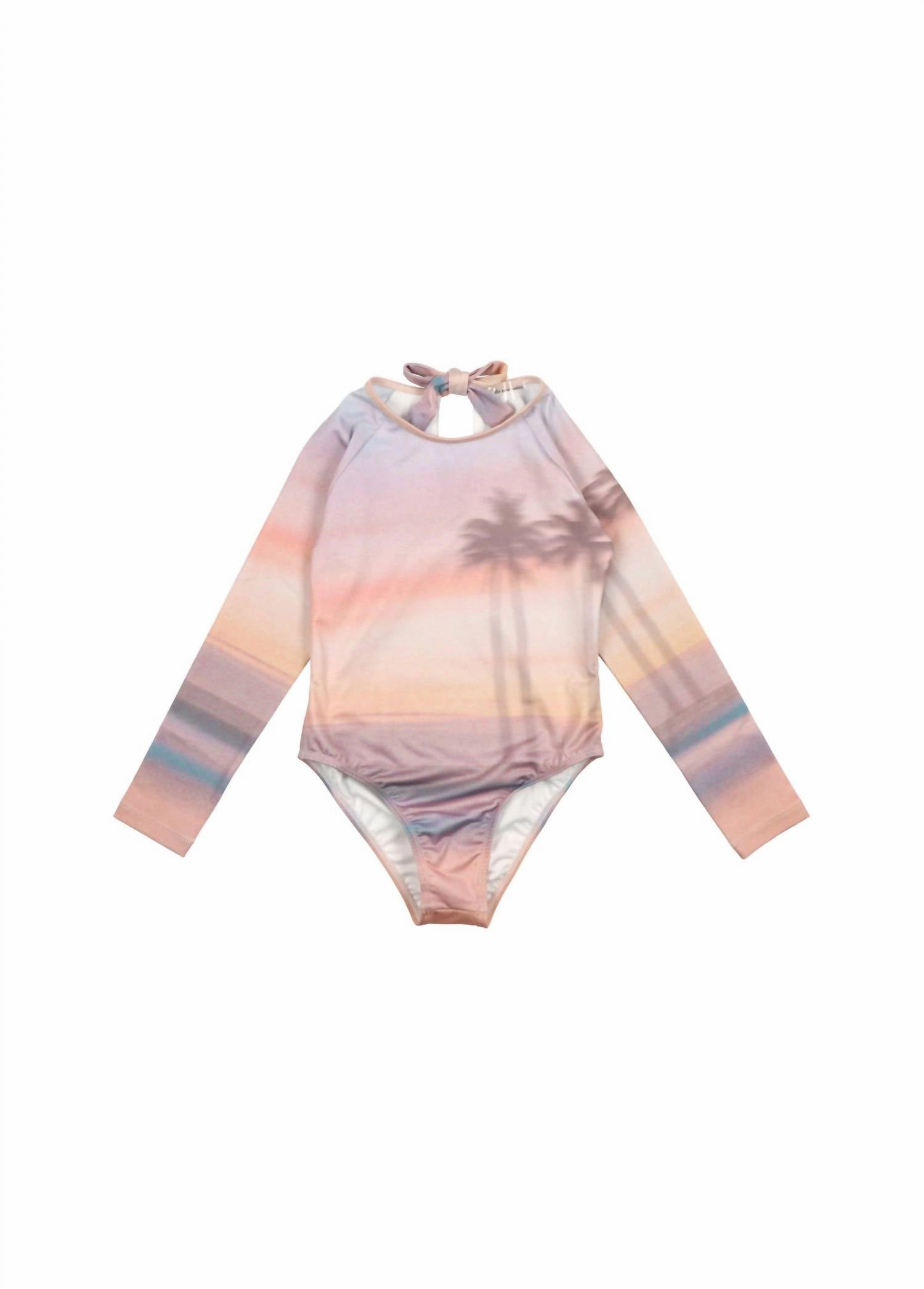 Girl's Sunset One Piece Swimsuit In Purple stylish teen girl swimsuits, teen girls swimwear sets
