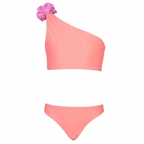 Girl's Tween Two-Piece Reversible Swimwear In Neon Coral / Pink stylish teen girl swimsuits, teen girls swimwear sets