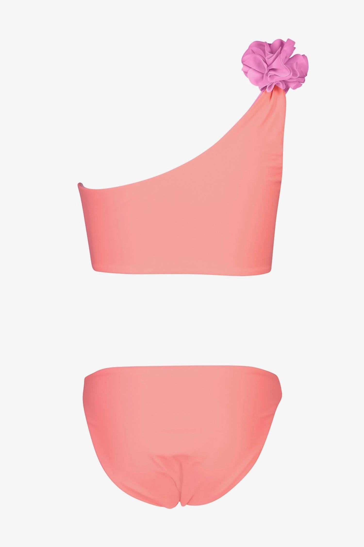 Girl's Tween Two-Piece Reversible Swimwear In Neon Coral / Pink