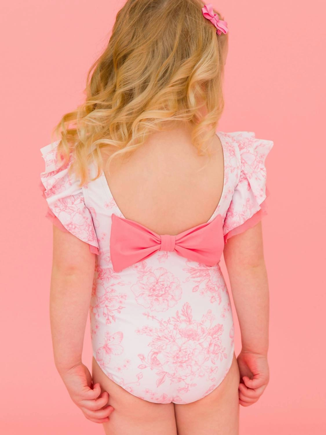 Girls Bubblegum Butterfly Garden Toile Butterfly Sleeve One Piece In Pink