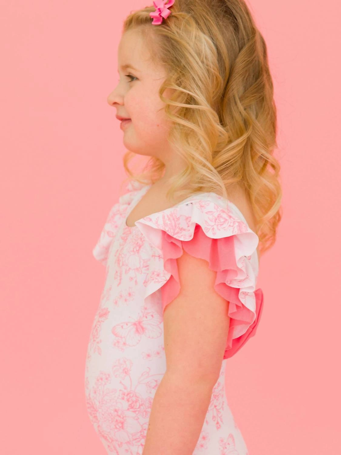 Girls Bubblegum Butterfly Garden Toile Butterfly Sleeve One Piece In Pink