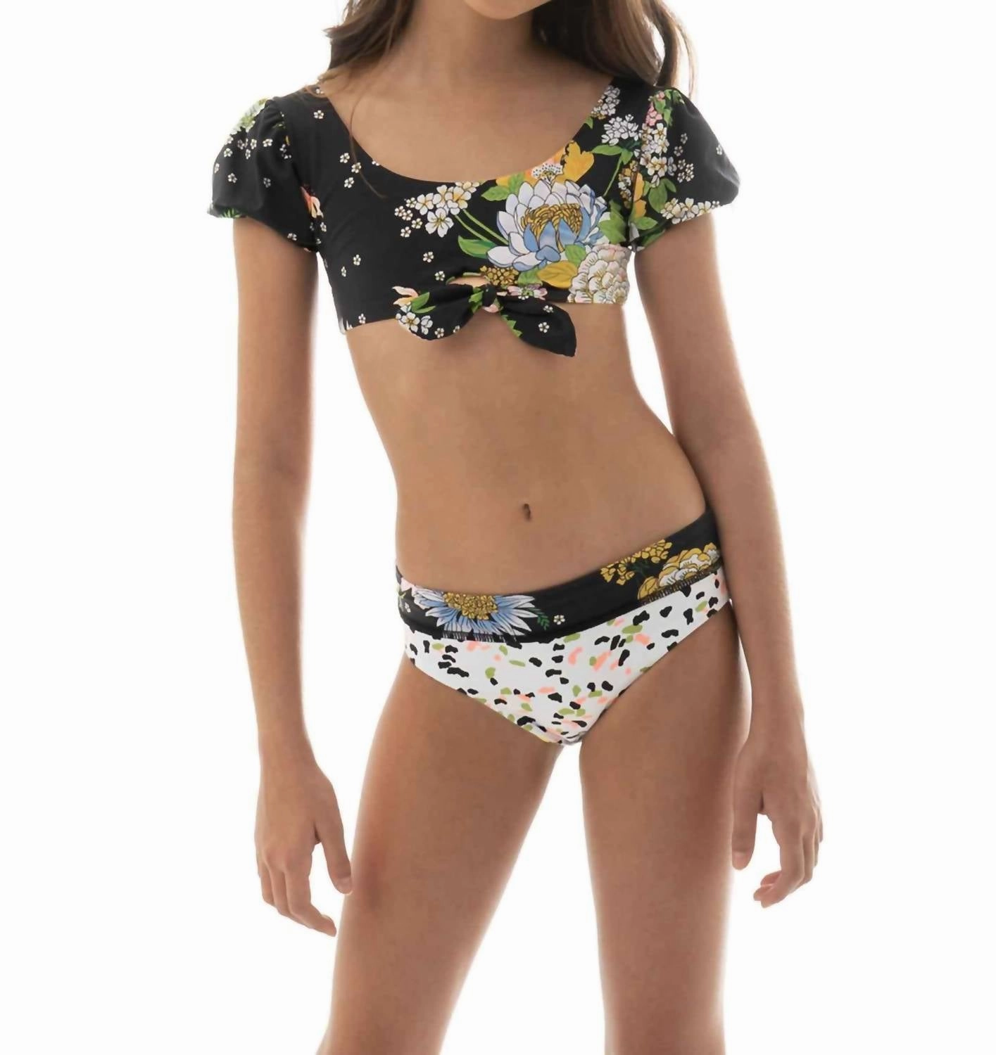 Girls Nights Bikini Set In Black Bouquet cute swimsuits for teen girls, modest teen swimwear
