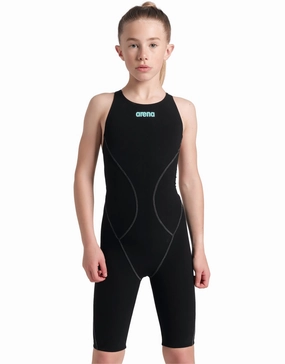 Girls Powerskin Impulso Open Back - Black/Teal youth racing swimsuits, competition swimwear kids