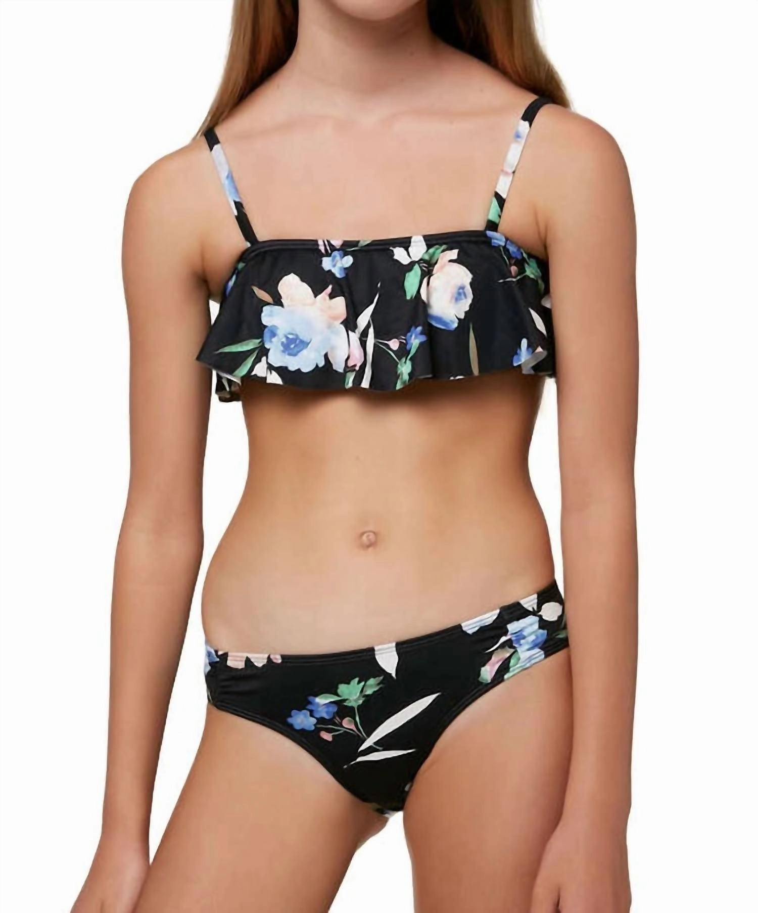 Girls Seabright Ruffle Bikini Set In Black cute swimsuits for teen girls, modest teen swimwear
