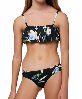 Girls Seabright Ruffle Bikini Set In Black cute swimsuits for teen girls, modest teen swimwear