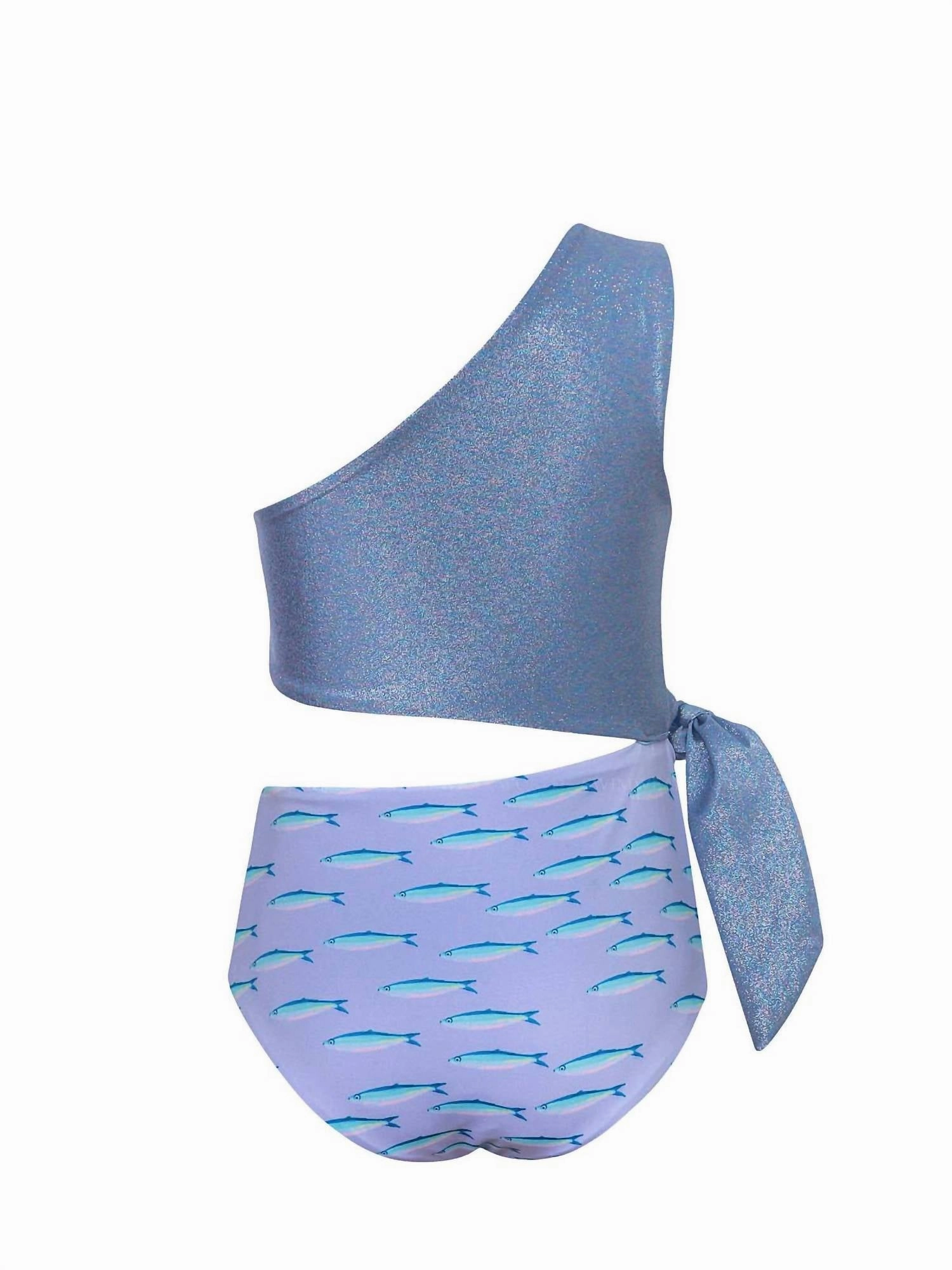 Girls Shimmer Knotted Trikini In Blue