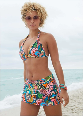 Goddess Push-Up Halter Top - Fiesta Paisley supportive swim tops, printed bikini tops