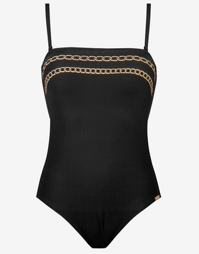 Golden Chain Bandeau Swimsuit - Black bandeau swimsuits for women, strapless swimwear tops