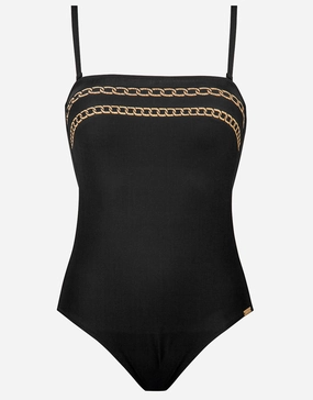 Golden Chain Bandeau Swimsuit - Black cup sized swimwear women, supportive swimsuits for large bust