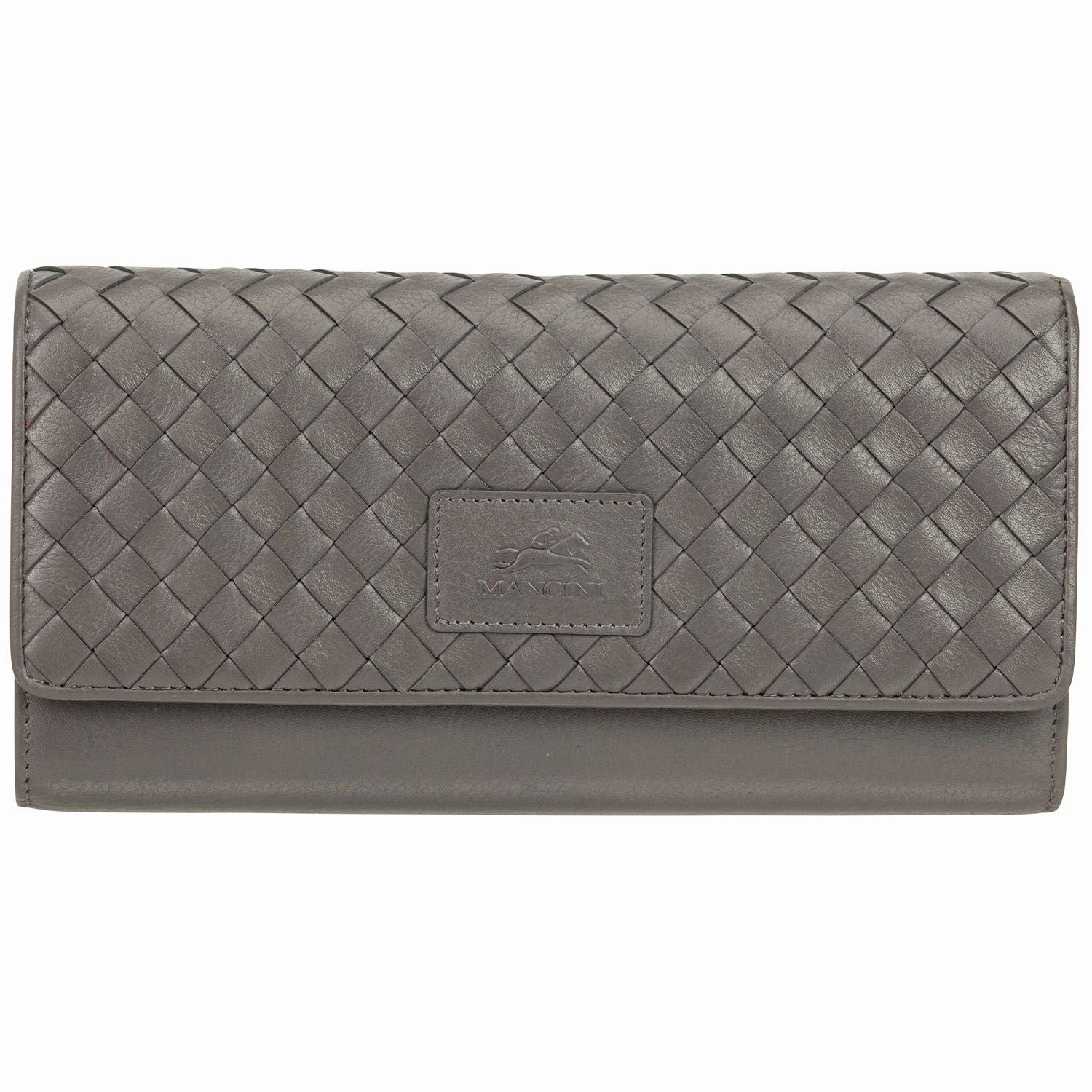 Mancini Basket Weave Rfid Secure Quadruple Fold Wallet Anti-Theft Phone Wallet Travel Wallet with Security