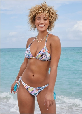 Hamptons Diamond Stitch Triangle Top - Fiesta Floral womens sun protection swimwear, trendy swimwear collection