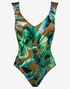 Havana Wide Shoulder One Piece - Tobacco Tropics cup sized swimwear women, supportive swimsuits for large bust