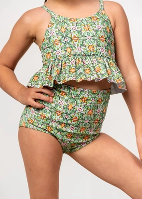 Heirloom Tulip | Mini High-Waisted Bottoms girls full coverage swimwear, kids swimwear for pool