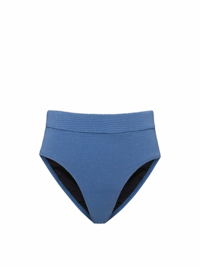 Hi Leg Hi Waist Bottom In Steel Blue Metallic Pique high waist swimwear women, swimsuit for women beachwear
