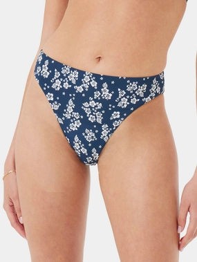 Hibiscus Haven Mid Rise High Leg Mod Bikini Bottom basic swimsuits for women, durable swimwear for ladies