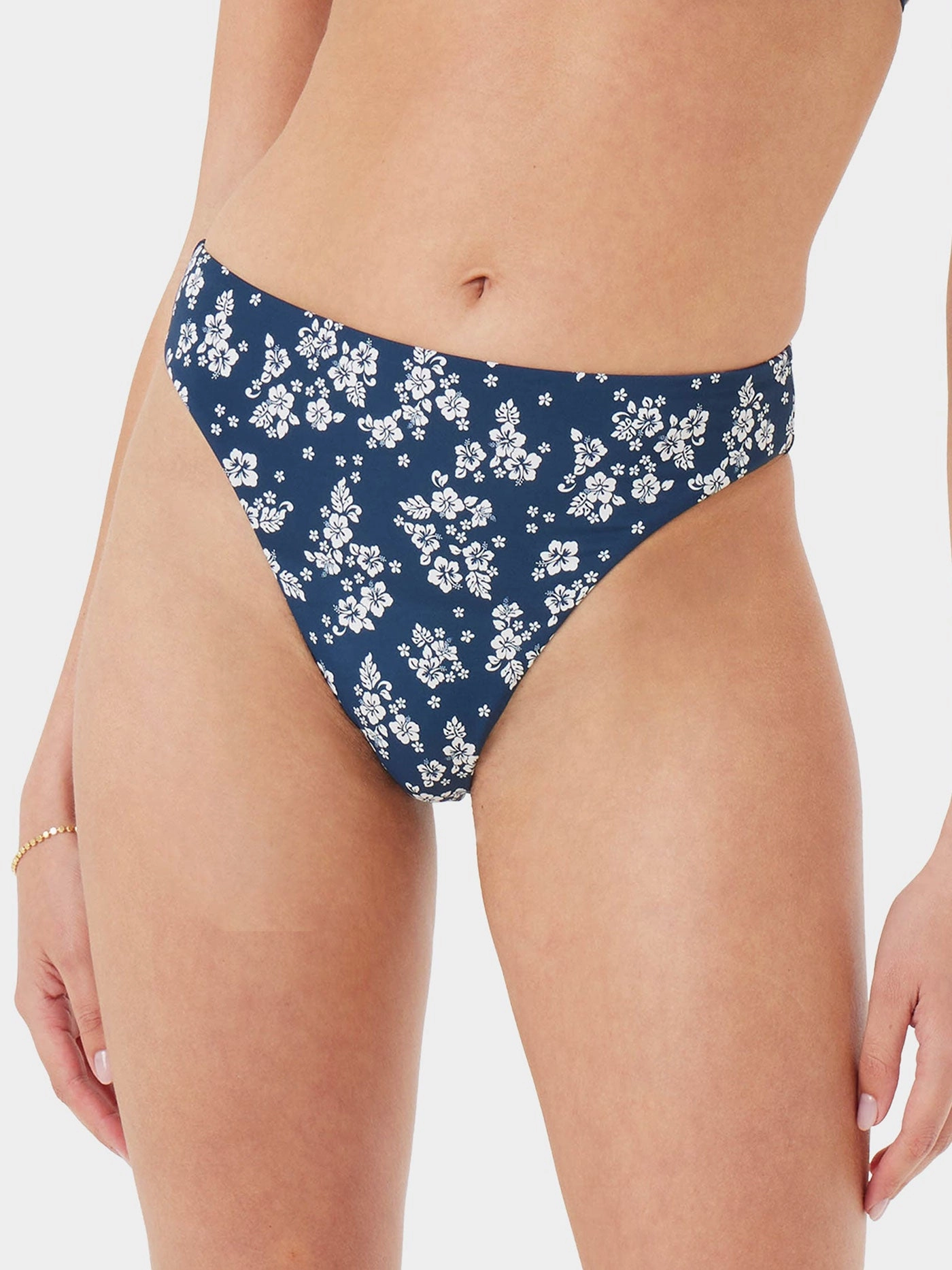 Hibiscus Haven Mid Rise High Leg Mod Bikini Bottom basic swimsuits for women, durable swimwear for ladies