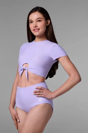 Hibiscus Island Crop Swim Tee | Lavendula womens athletic swimwear, performance swimwear for women