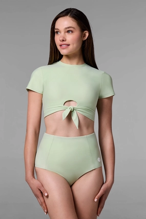 Hibiscus Island Crop Swim Tee | Seedling adjustable swimsuits for women, breathable swimwear for ladies
