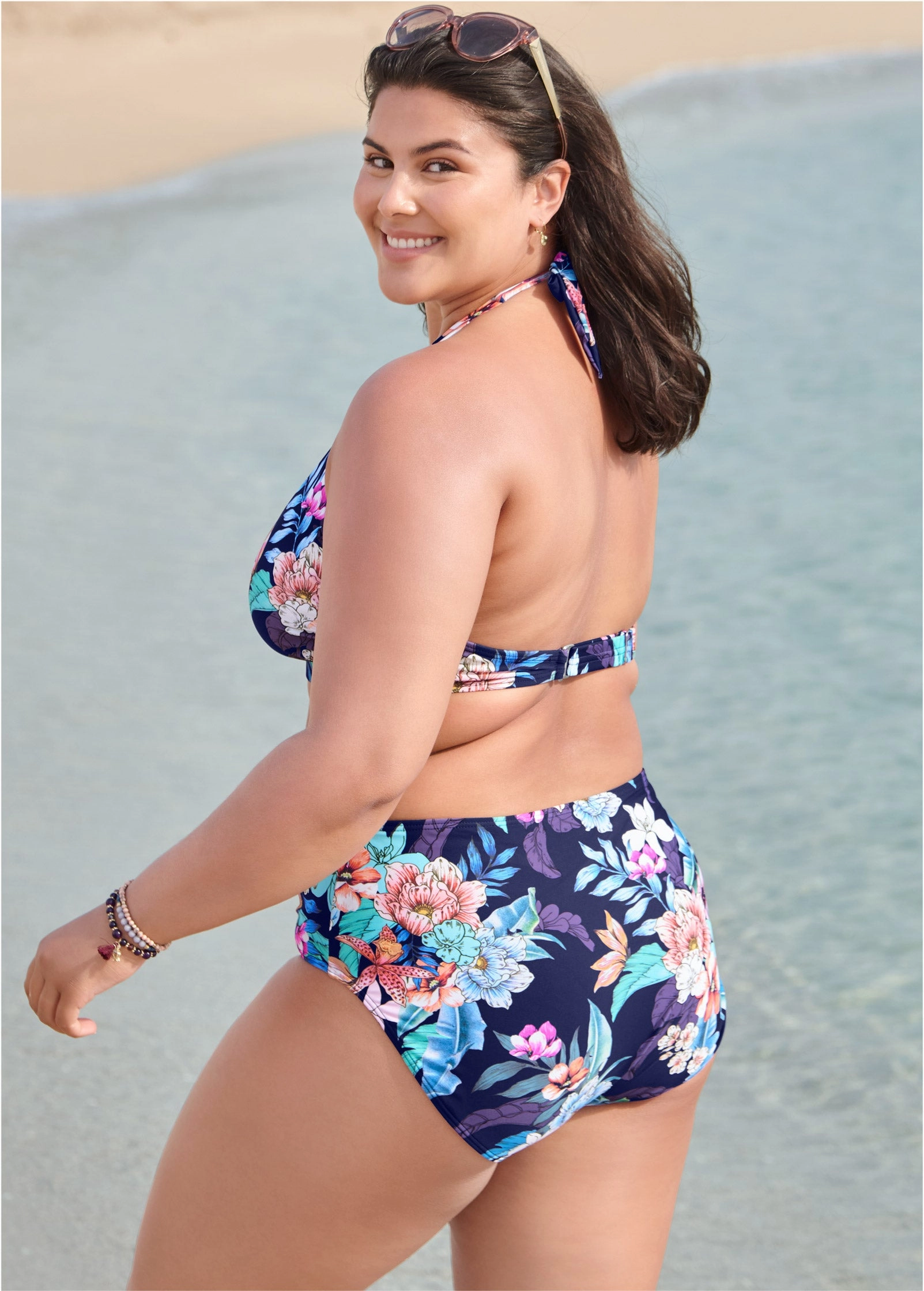 High-Waist Bikini Bottom - Moonlit Blooms