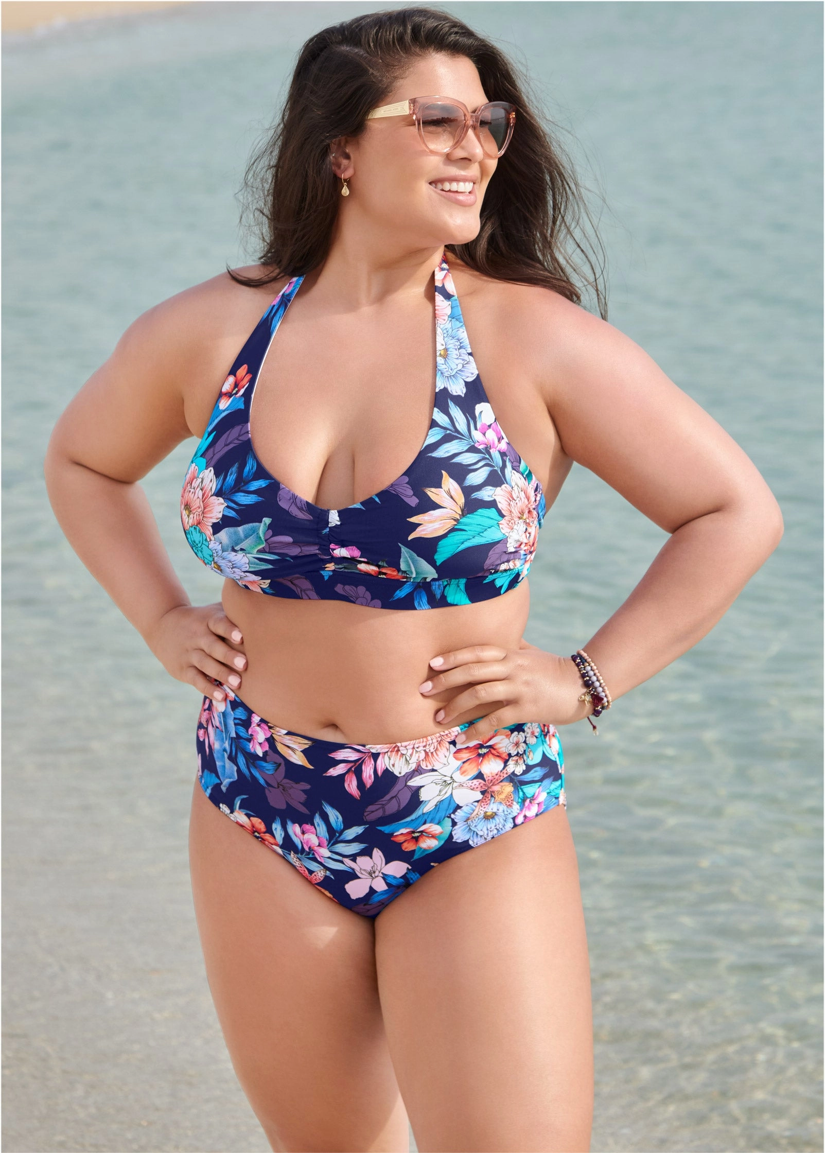 High-Waist Bikini Bottom - Moonlit Blooms