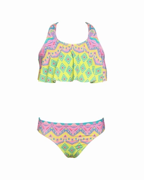 HOBIE Ikat Flounce 2pc Swim Set stylish teen girl swimsuits, teen girls swimwear sets