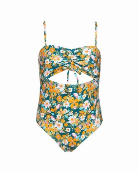 HOBIE Retro Cinch Front Bandeau One-Piece cute swimsuits for teen girls, modest teen swimwear